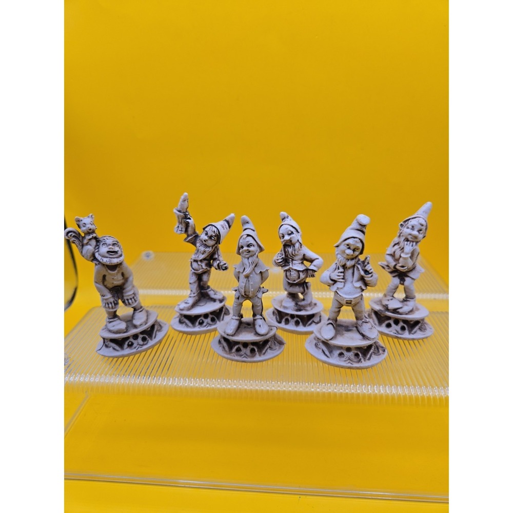 Vintage Mexican Resin Gnome Miniature Figurines Filigree Base Made In Mexico Set